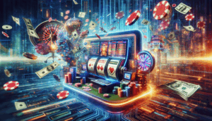 AI-generated images showcasing the Thai "saimu168 แตกง่าย" app with dynamic casino themes and details.