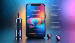 alt_text: A photorealistic promotional cover featuring a sleek smartphone with a vibrant app and Thai text.