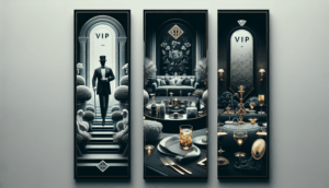 Three luxurious AI image prompts for VIP covers: elegant, modern, and minimal styles for high-end branding.