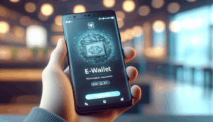 A realistic cover image for "saimu168 วอเลท" featuring a smartphone and e-wallet interface.