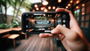 alt_text: Close-up of a hand holding a smartphone showing "saimu168 พันทิป" in a cozy Bangkok setting.